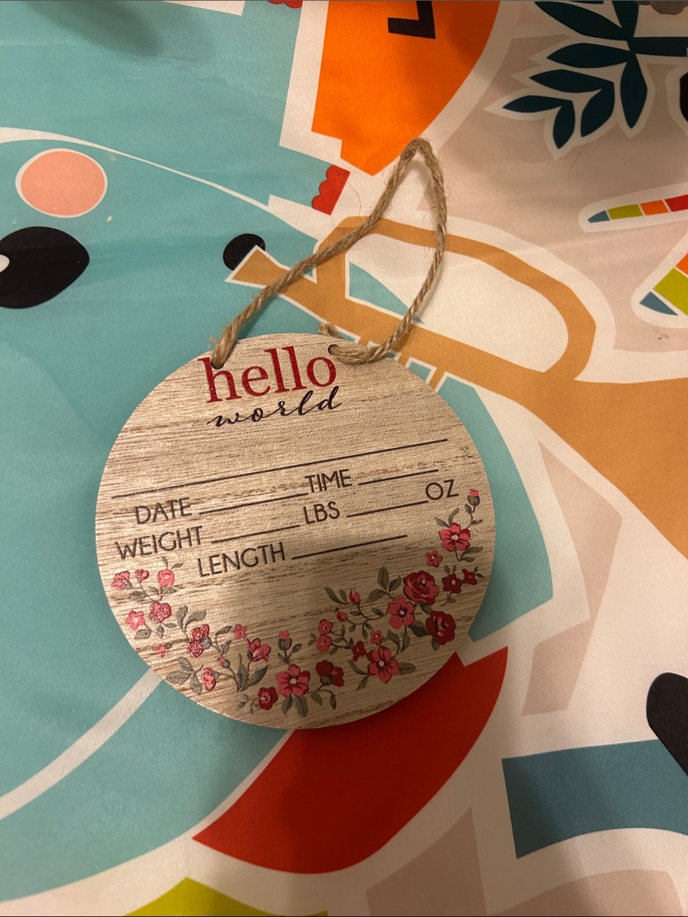 Hello World Floral Baby announcement Hanging Sign - Pink & Wood